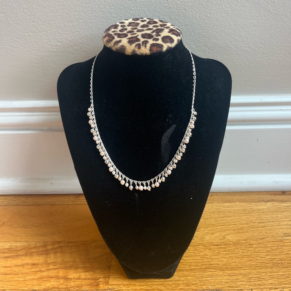 Napier Vintage Silver Necklace with Pearl Drops Brand New With Tags